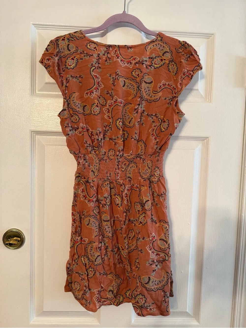 BeBop Rust Paisley Mini Dress with Button Front
